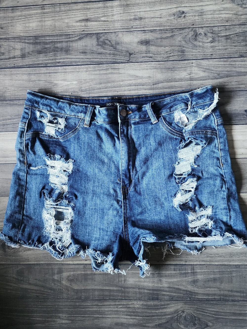 Fashion Nova Womens Distressed Blue Denim Shorts